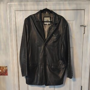 Adler Men’s Black Leather Military-Style Coat